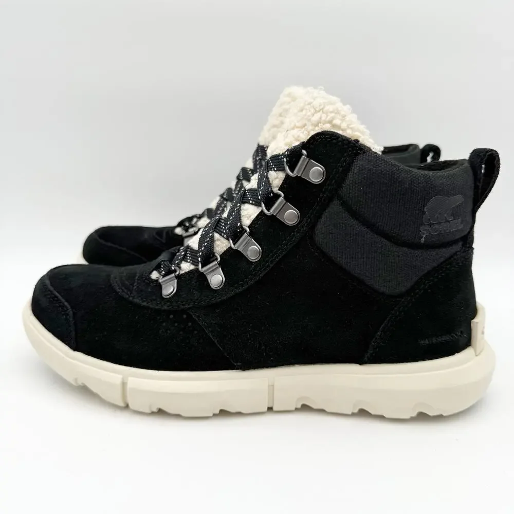Sorel Women Explorer Next Hiker Bootie US 7 Black Suede Waterproof Insulated NIB